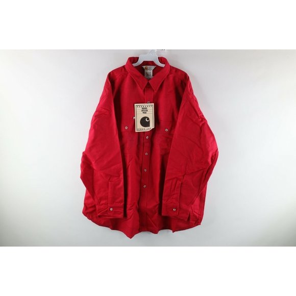 Carhartt Other - NOS Vtg 90s Carhartt Mens 4XL Double Pocket Chamois Cloth Button Shirt Red USA